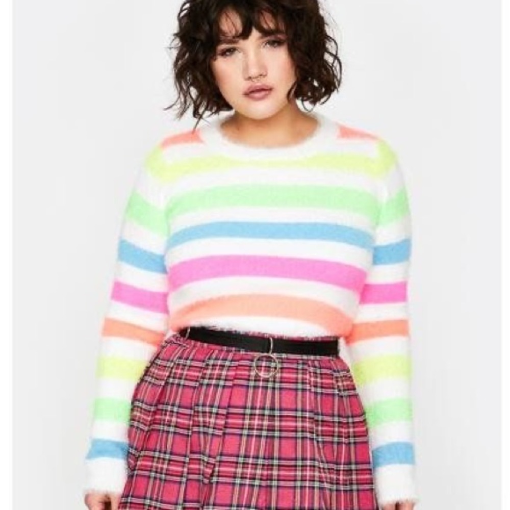 Neon Rainbow Stripe Sweater in 3X